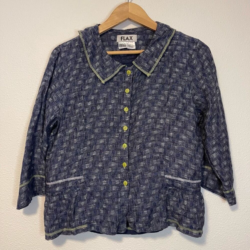 Flax Blue 3 Piece Linen Set - Capris, Tank, Cardigan Size Small